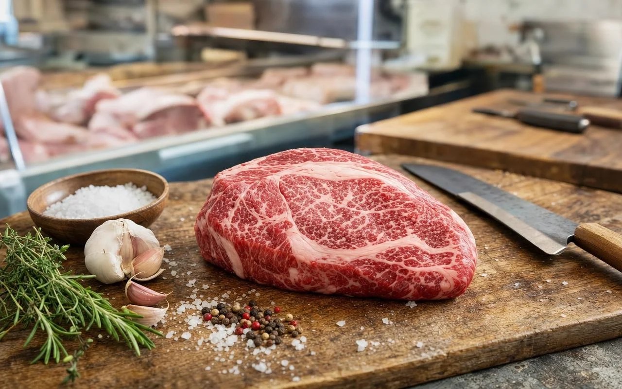 Poire de boeuf crue prête à être découpée par le boucher